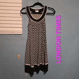 London Times Black and White Women's Midi Halted Dress